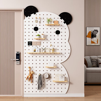 Julihui hole board storage rack punched storage entrance wall decorative rack wall cute shape wall wooden hanging board cute bear combination black ears 80x180cm
