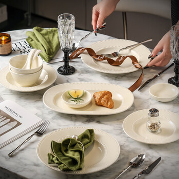 Rsrddy dish set for home use 2024 high-looking underglaze color housewarming tableware gift light luxury french bead-dotted tableware 24-piece set for 4 people