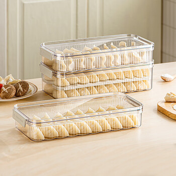 Modern housewife dumpling box home kitchen food grade quick-frozen frozen sealed crisper special wonton storage box 2 layers 2600ml transparent white double layer dumpling box