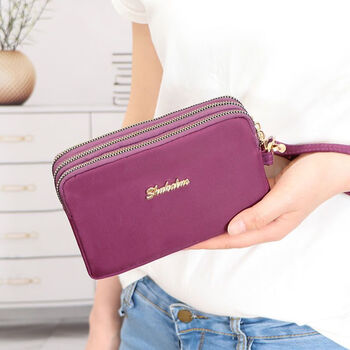 Queenjoy large capacity three-in-one bag mobile phone bag mom clutch bag portable wrist bag with long wallet coin purse purple