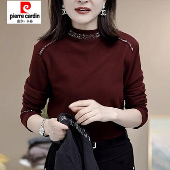 Pierre cardin half turtle collar german velvet bottoming shirt women's autumn and winter 2025 new fashionable fashionable tummy covering t-shirt red 2xl 125 to 140 jin