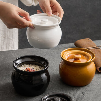 Chidu earthenware pot stew pot for one person, buddha jumps over the wall stew pot with lid, chinese ceramic soup pot 450ml earthen pot stew pot - one black and one brown