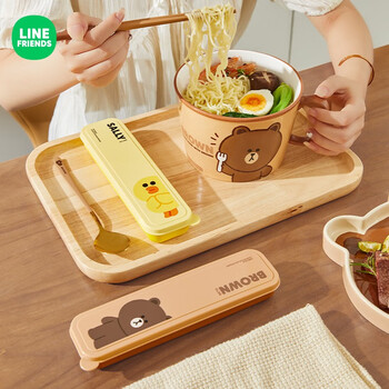 Manchaojia line co-branded mildew-proof stainless steel chopsticks set for students to take away portable chopsticks and spoons 2-piece set brown chopsticks and spoons 2-piece set