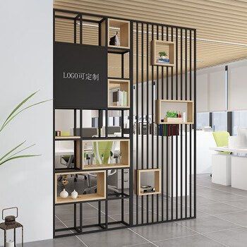 Yimaojia iron art shelf restaurant cafe screen decorative rack office all-in-one indoor partition flower rack customized logo black 200*25*210cm high