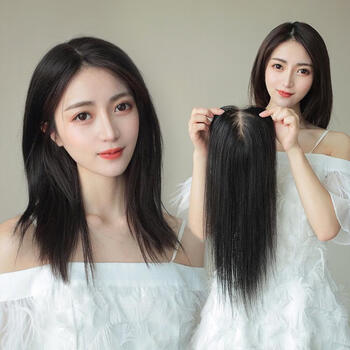 Tangni wig top wig patch for women, middle parting, seamless covering gray hair, artificial hair, hand-woven hair top, invisible, middle parting patch, black, long hair, 35cm wig