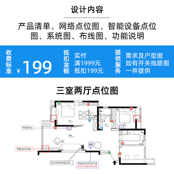 Mijia xiaomi whole house smart home control system family villa whole house lighting curtain custom design package three bedrooms and two living rooms plan design