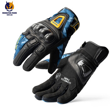 Monster park motorcycle riding gloves waterproof and warm winter carbon fiber motorcycle racing gloves for men and women with touch screen blue m