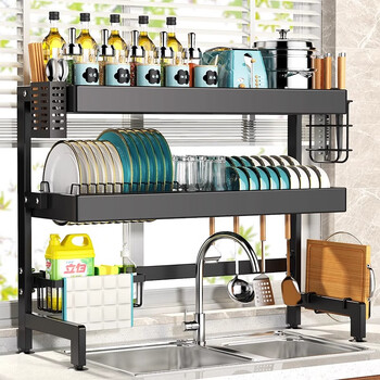 Benwang (bw) kitchen rack, sink drain rack, dish rack, kitchen dishware, cleaning supplies storage rack, double layer 85cm, extra thick drain rack + fully equipped