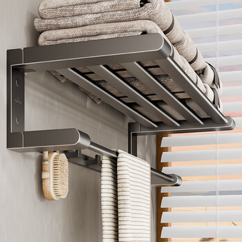 Submarine light luxury minimalist bathroom aluminum alloy towel rack no punching bathroom storage rack toilet towel rack bathroom pendant gun gray no punching-storage rack-a space aluminum