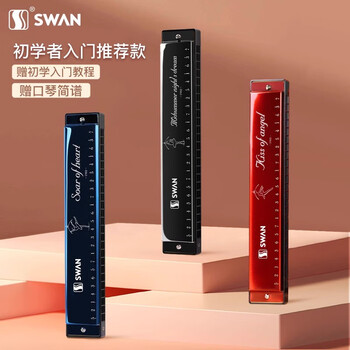 Swan harmonica for beginners, adults and children, 24-hole polyphony, 10-hole blues in c key, mini necklace, self-study for men and women, 24-hole c key, black humor