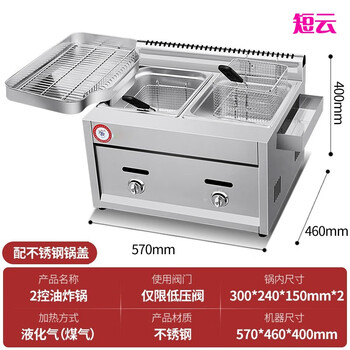 Duanyun commercial fryer multi-functional double-cylinder gas fryer gas stall fried skewers special pot fried fish and potato tower fritters machine double pot frying + oil return basin + grille + 2 frying baskets