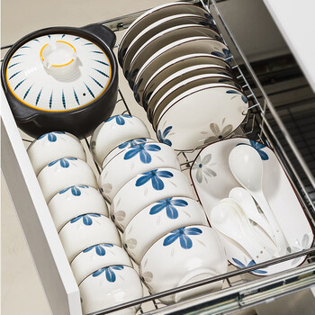 Kangqin underglaze color high-value tableware complete set of housewarming bowls and dishes set household molan 12-person meal upgraded casserole gift box