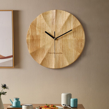 Qutong 2026 new style punch-free minimalist solid wood wall clock living room home clock wall clock modern simple wall clock small