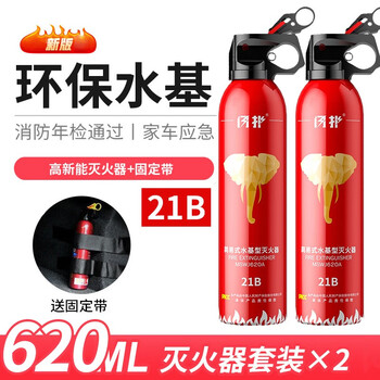 Centennial giant vehicle-mounted fire extinguisher 21b water-based fire extinguisher home dual-purpose car private car convenient in-car fire-fighting equipment 620ml water-based 21b newly upgraded 2 bottles + 2 fixed belts