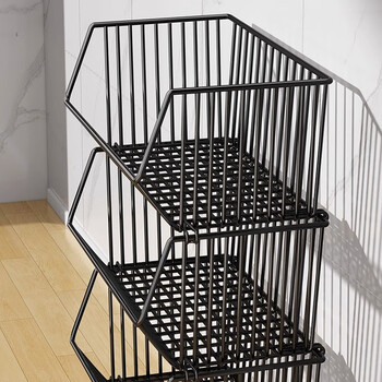 Nifeng kitchen rack floor-standing trolley multi-layer snack storage rack mobile multi-functional vegetable basket toy shelf 2-layer black-medium mesh basket (floor model)
