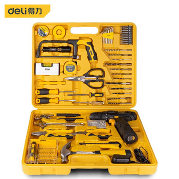 Deli daily household electric drill hand tool set hardware electrician special maintenance multi-function tool box woodworking household lithium electric drill 85-piece set dl1085l