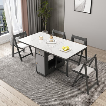 Lannisen nordic simple small apartment foldable dining table and chair combination modern household multi-functional retractable dining table slate 1.5m folding dining table + folding chairs *4