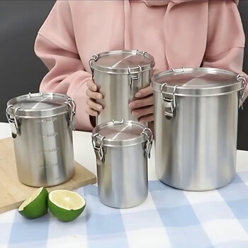 Singpus304 stainless steel coffee bean storage jar, tea sealed jar, kitchen storage storage jar, milk powder and grain jar, snap sealed tea jar, large size 13x15cm