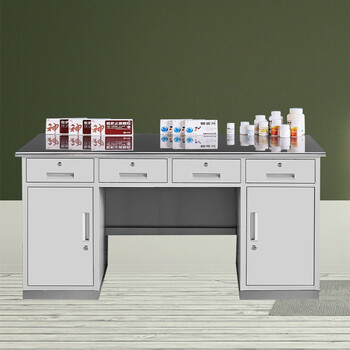 Huihuang yongwei steel workbench gray white 4 buckets 2 doors 1.8 meters wide clinic hospital disposal table medicine dispensing table