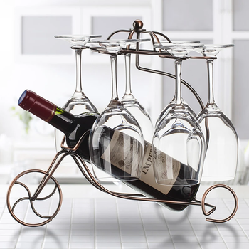 Prequette red wine rack iron bronze carriage-style wine glass rack upside-down home red wine rack creative ornaments carriage cup holder (wine glasses not included)