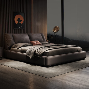 Dudujiang italian minimalist leather bed 2 meters 2.2 meters first-layer cowhide soft-covered double bed modern simple wedding bed master bedroom king bed first-layer cowhide bed + 5d graphene mattress + 2 cabinets 1.8*2.0m air pressure structure stable and non-shaking