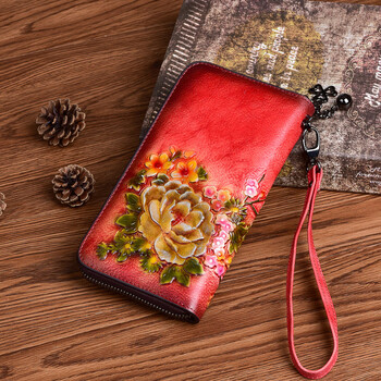 Orpheus original retro new women's wallet genuine leather clutch long large capacity first layer cowhide wallet fashion wallet women red