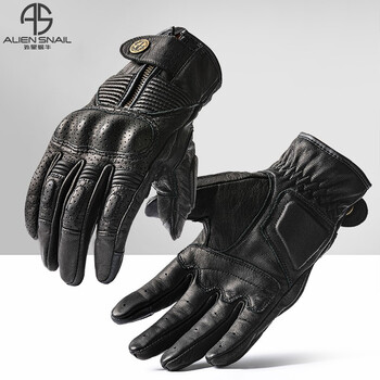 Alien snail new v8 motorcycle retro sheepskin touch screen cycling gloves men's anti-fall breathable rider equipment four seasons women black l