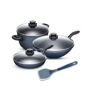 Revere sapphire non-stick four-piece deep soup pot wok frying pan frying pan silicone spatula practical set wok + deep soup pot + frying pan + silicone spatula 4-piece set