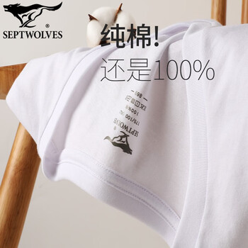 Septwolves summer 100% cotton short-sleeved t-shirt men's thin v-neck bottoming shirt sports breathable casual undershirt cotton underwear pure cotton v. collar-white l/170 (recommended 110-130 pounds)