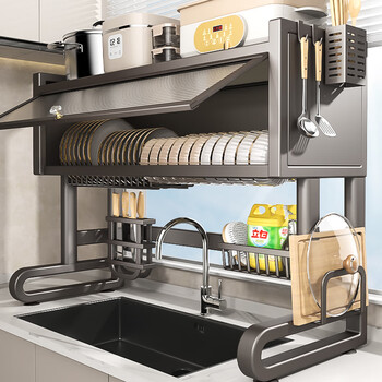 Benwang (bw) kitchen sink rack countertop drain rack stainless steel sink sink cabinet door dustproof dish storage rack gun gray 75cm long with dustproof cabinet door knife holder + sanitary ware rack + cutting board holder + chopstick barrel + hook*8
