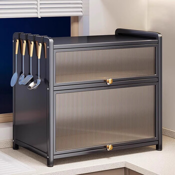 Qixu kitchen condiment storage cabinet multi-functional countertop condiment rack multi-layer dust-proof condiment storage cabinet with door, gray, two floors and one door, length 40, width 28, height 40cm