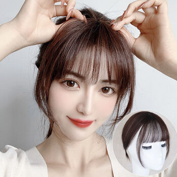 Tangni internet celebrity french bangs wig for women 3d real hair invisible repair fake bangs natural traceless head bangs wig piece light style french bangs 2 cards natural black