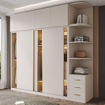 2025 sliding door wardrobe home bedroom storage cabinet economical rental house simple solid wood wardrobe sent to the floor package for installation length 100*50*200 single cabinet large capacity