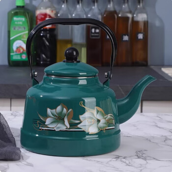 Enamel cute small fresh enamel teapot kettle kettle induction cooker universal gas household milk teapot 2.5l peacock green flower white inside and green outside 2.5l