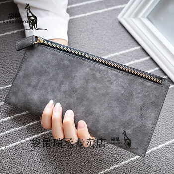 Kangaroo 2024 fashion european and american retro thin women's soft leather matte wallet female student long card holder zipper clutch gray collection shop gift