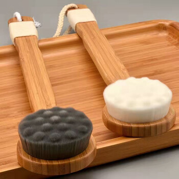 Orange nano soft hair massage long handle brush nanofiber fluff back rub bathing magic towel to exfoliate dead skin white cat claw bamboo handle brush