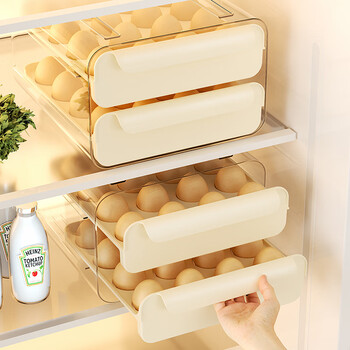 Pinhuan egg storage box refrigerator crisper food grade egg crisper dumpling box household refrigerator storage box drawer type double layer egg crisper-cream white