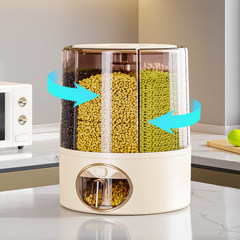 Lazy space home kitchen rice bucket coarse grain bucket transparent compartment storage box with cover large capacity rotatable rice bucket moisture-proof and dustproof medium size - high-grade gray can hold about 10 jin of rice rotate to discharge grain