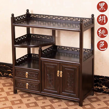 Zhaizangju tea cabinet tea cabinet solid wood storage cabinet living room storage rack sofa side cabinet small sideboard wine cabinet tea table side cabinet c-black walnut color (80*35*88) no installation required
