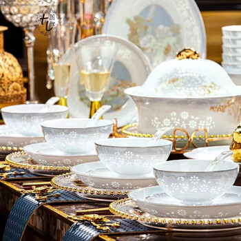 Tu li new chinese style national style high temperature white porcelain exquisite jingdezhen tableware set 2024 new style home gift wedding housewarming white porcelain imperial concubine exquisite 70 pieces