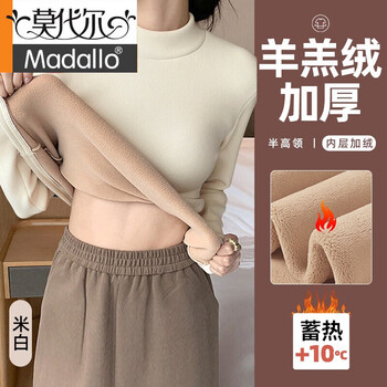Modal velvet bottoming shirt for women half turtleneck autumn and winter thickened inner wear 2025 new one-piece velvet slim fit warm top off-white l suitable for 95 to 115 pounds