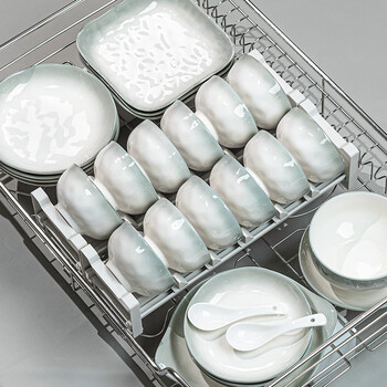 Aguduo bowl and dish set household ceramic tableware jingdezhen complete set of bowls and plates high-value bowls and chopsticks dishes housewarming gift yanyu jiangnan 10-person meal (soup bowl configuration) 46-piece set