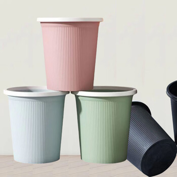 Chenzhi shangpin european-style household striped trash can for living room, bedroom, kitchen, toilet, bathroom, office, lidless paper basket with rim, 1 7l medium rim trash can, random colors