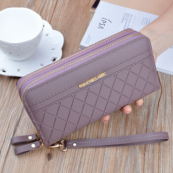 2021 new double zipper hand wallet women's wallet long fashion large capacity double layer wallet mobile phone small bag purple