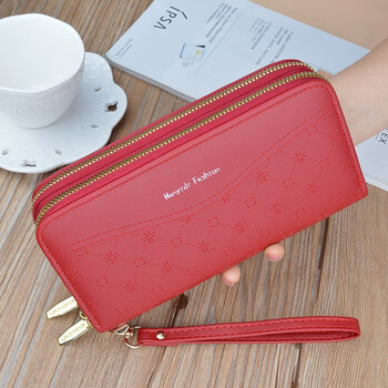 Woodpecker (tucano) bi-fold zipper women's wallet long large-capacity clutch double-layer soft leather korean version multi-card slot mobile phone coin purse upgraded quality 522 red