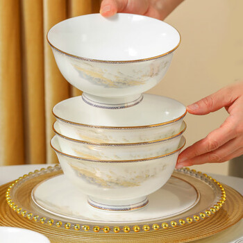 Lowe jingdezhen household 4.5-inch rice bowl microwaveable ceramic bowl easy to clean large heshan 6-pack