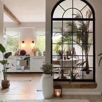 Vinoa retro iron false window screen indoor loft decoration fixed entrance changhong glass partition arched window customization retro iron false window/square