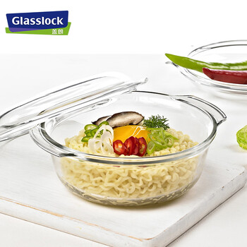Glasslock imported tempered glass bowl with lid microwave heat-resistant large salad bowl transparent double-eared soup bowl tableware 1030ml