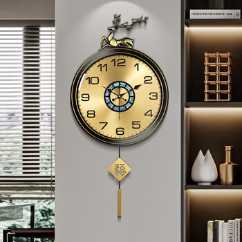 Copper master living room wall clock decoration 2026 new light luxurious texture brass black gold modern style home high-end 32cm black gold-abalone shell-radio wave movement-fubai