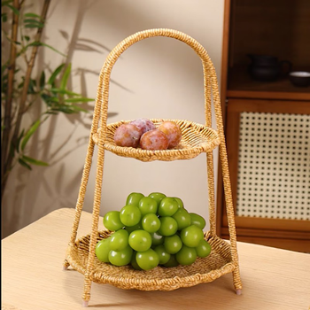 Fu jian imitation rattan fruit plate and basket, home living room coffee table, dried fruit plate, snacks, snacks, afternoon tea tray storage rack, single pack, dried fruit plate, 2 layers